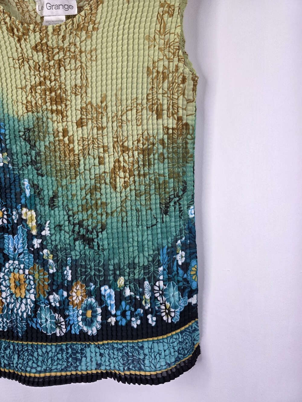 Le Grange Y2K Women's Size Medium Waffle Stretch Blouse Crinkle Blue Floral 2000 - Picture 7 of 14